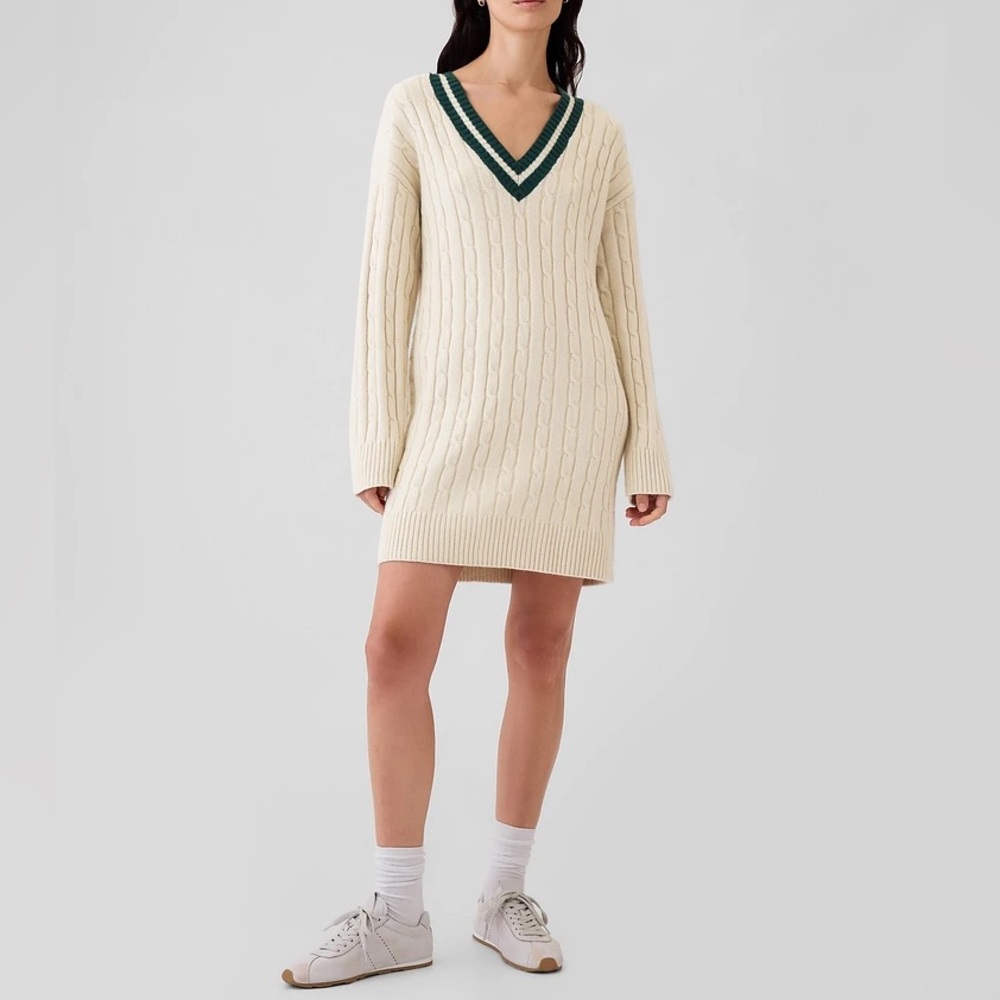 CashSoft Varsity Cable-Knit Mini Sweater Dress XS Petite Brand: Gap